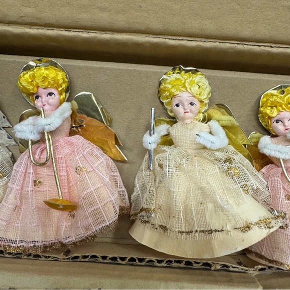 Shiny Brite 5 Kitsch Christmas Angels Ornaments Max Eckardt  1959 Japan Paper - Picture 3 of 9